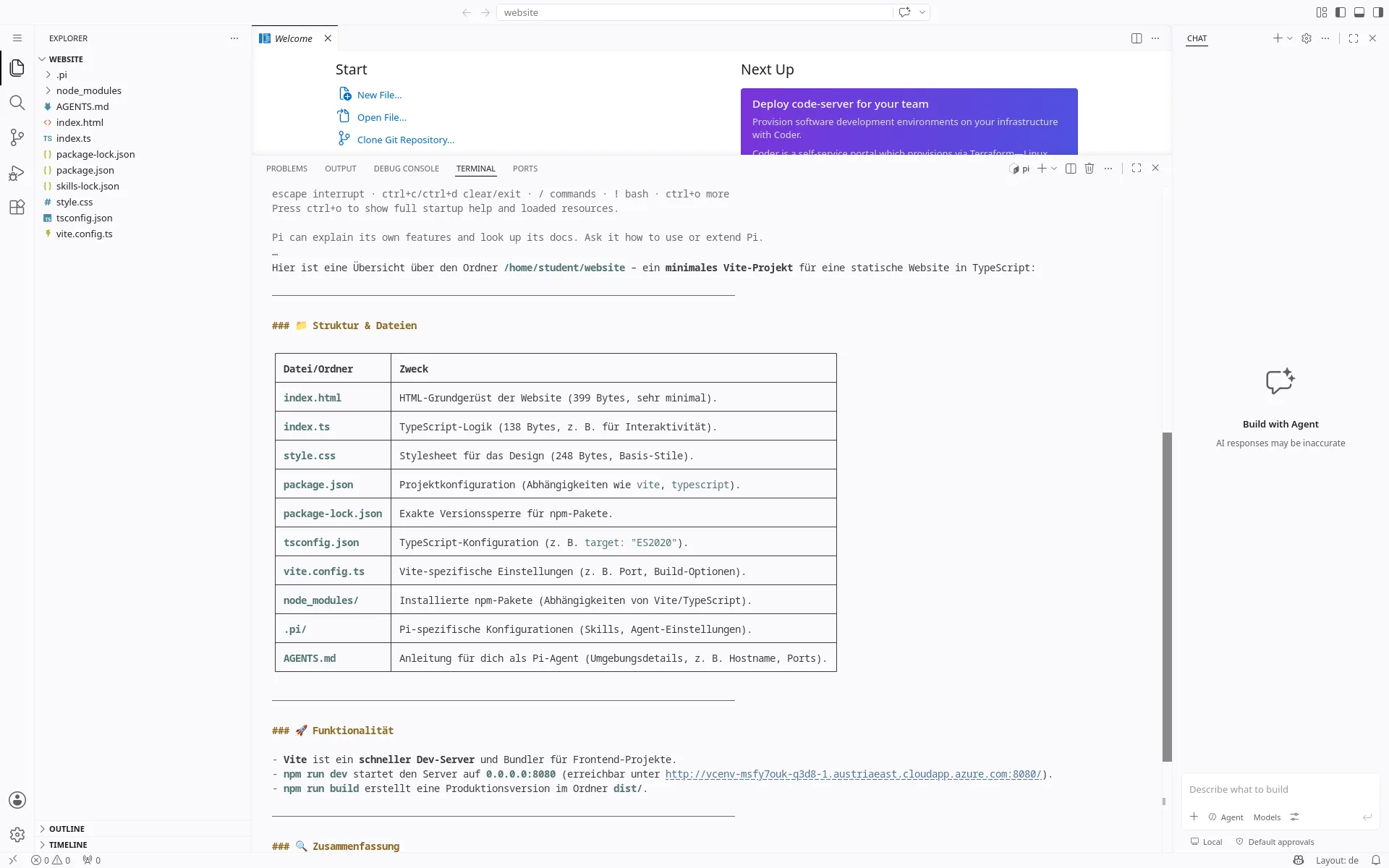 Coding-Agent pi.dev; Erste Antwort